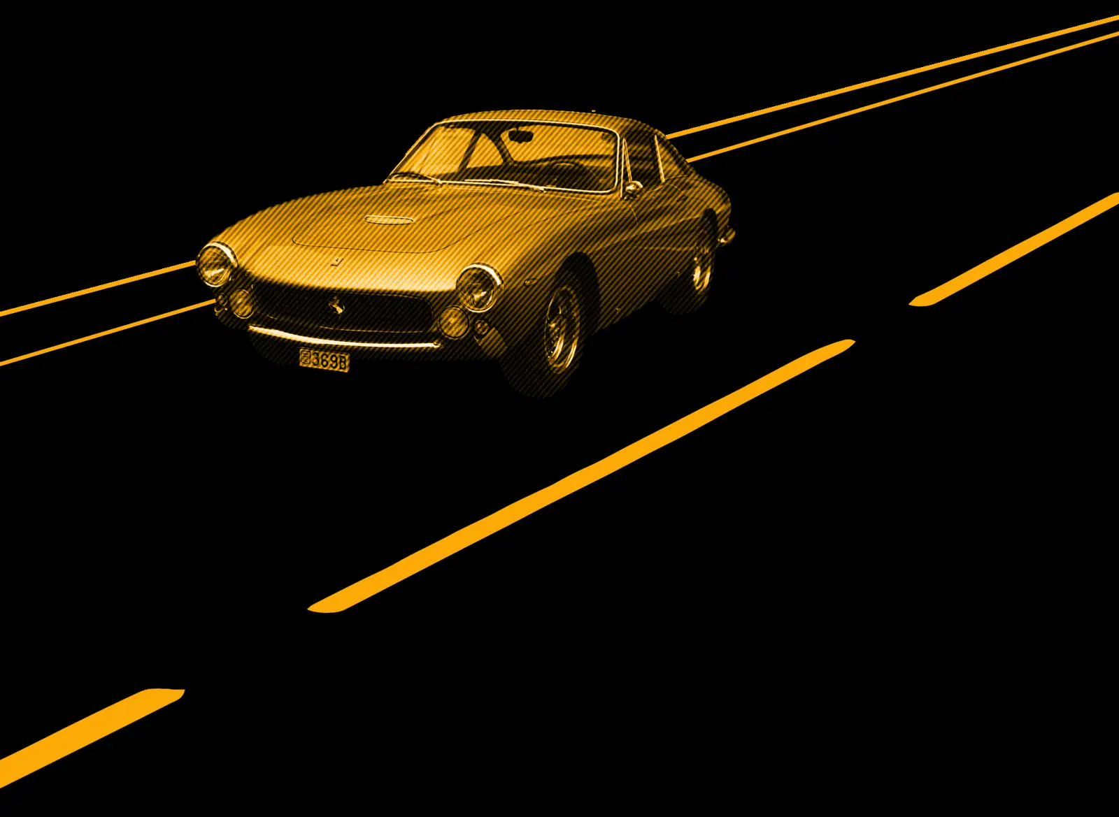 Illustration: Sportwagen der 60er Jahre auf einer Küstenstraße